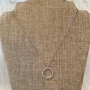 ELegant Open Circle Pave Rhinestone Pendant Necklace Silver Tone‎ 10380